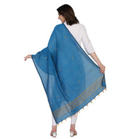 THE WEAVE TRAVELLER Handloom Hand Woven Cotton Buti Dupatta for Women With Pom Pom Edgings