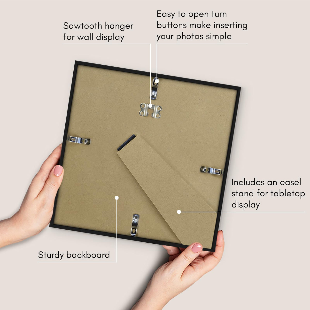 Americanflat 10x10 Picture Frame in Black - Use as 8x8 Picture Frame with Mat or 10x10 Frame Without Mat - Thin Border Square Picture Frame, Shatter-Resistant Glass, and Easel for Wall or Tabletop