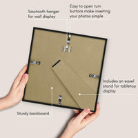 Americanflat 10x10 Picture Frame in Black - Use as 8x8 Picture Frame with Mat or 10x10 Frame Without Mat - Thin Border Square Picture Frame, Shatter-Resistant Glass, and Easel for Wall or Tabletop