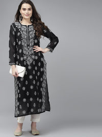 Ada Hand Embroidered New Lucknowi Chikankari Chanderi Kurta Kurti for Women A411175