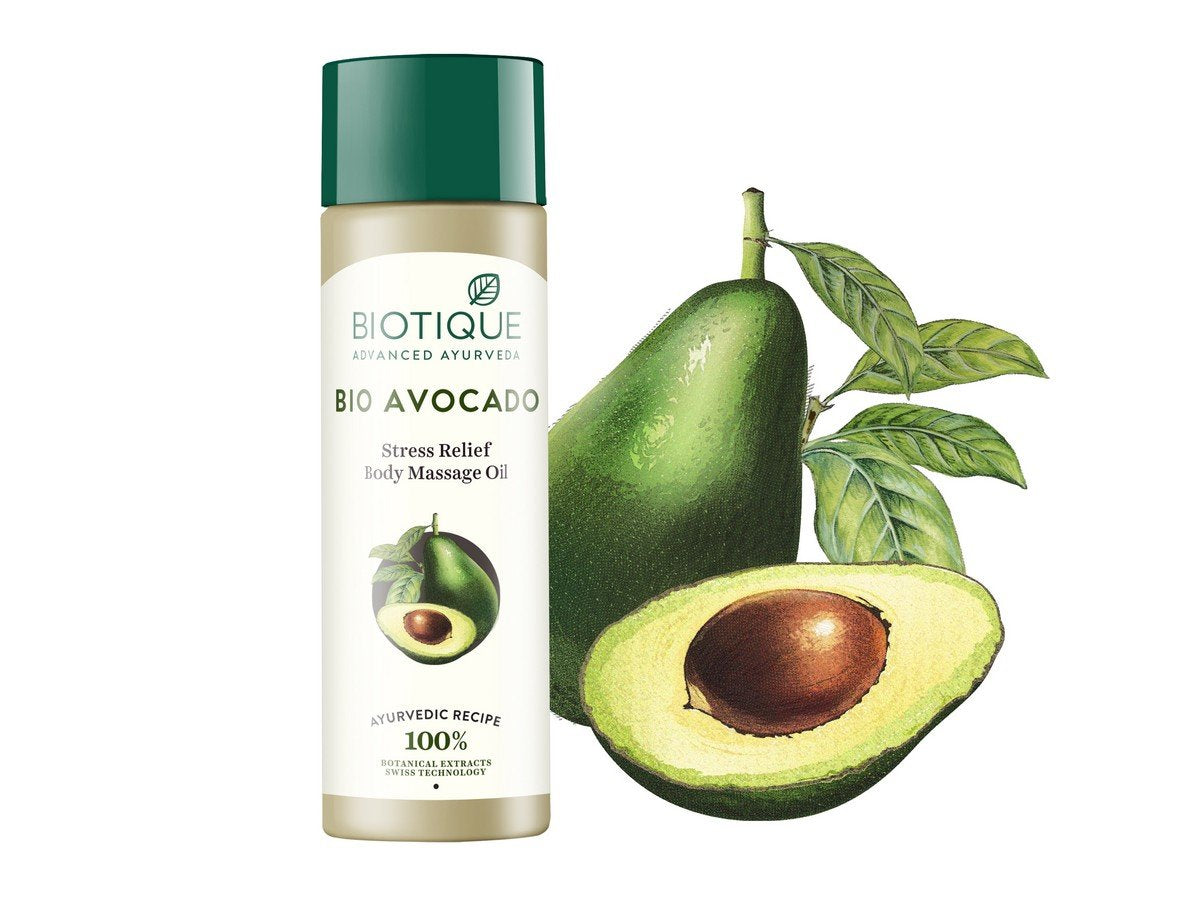 Biotique Bio Mountain Ebony Vitalizing Serum For Falling Hair Intensive Hair Growth Treatment, 120ml & Cado Avocado Stress Relief Body Massage Oil, 200ml