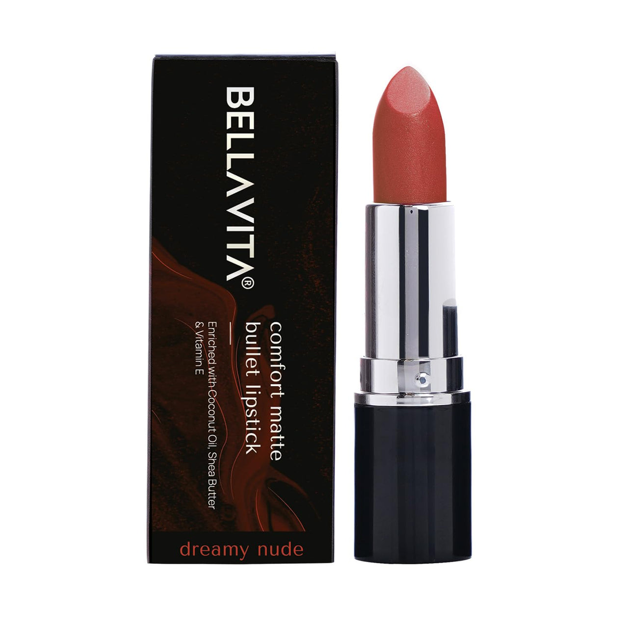 BELLAVITA Comfort Matte Bullet Lipstick| Intense Colour| Creamy Matte Finish| Intense Moisturisation| Smooth Glide| Lipsticks for Women| 4 Hr Stay, Dreamy Nude, 4.2 gm
