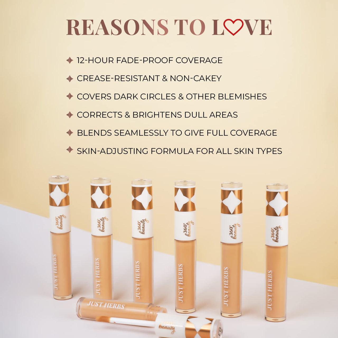 Just Herbs Concealer for Face Makeup With Liquorice Root Dewy Finish, Full Coverage Ultra Blendable Dark Circle Spot Brightening and Correcting Concealer 6ml (Procelain)