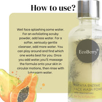 EcoBerry Papaya Enzyme Face Wash Powder | Talc Free, Hypoallergenic, Sensitive Skin 100% Pure, Organic | Natural | Alcohol Free | Preservative Free | Chemical Free | Vegan 30g