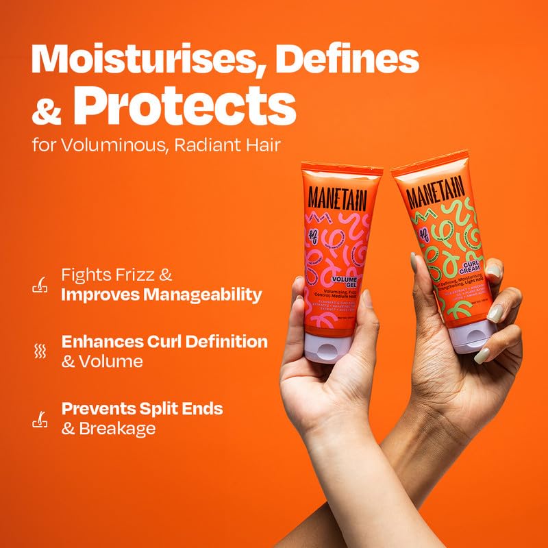 MANETAIN Volumizing Curl Cream 100ml & Hair Styling Gel 100ml for Defined Curls | Hydrating, Anti-Frizz & Long-Lasting Hold for Wavy, Curly Hair | Natural Ingredients, Vegan & Cruelty-Free