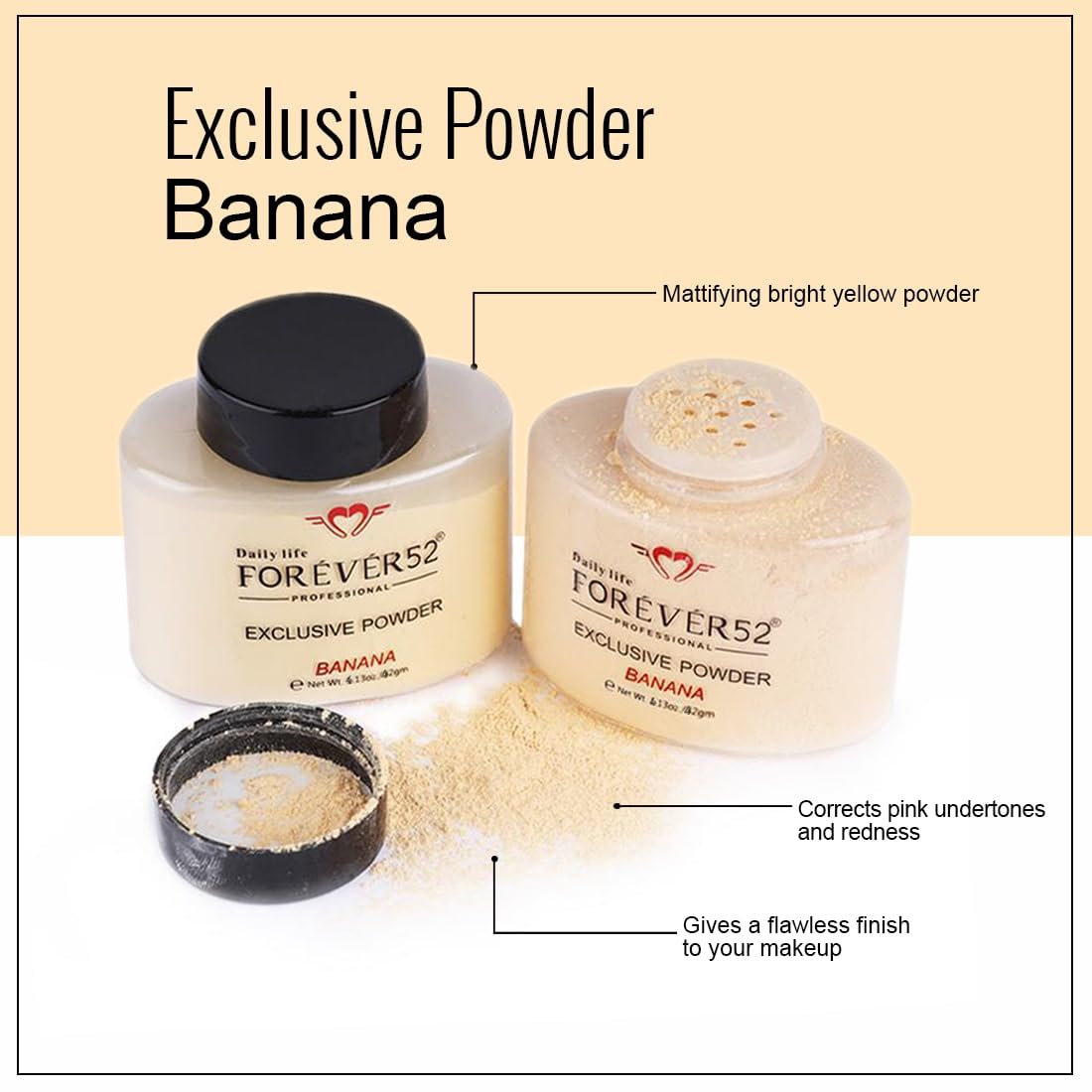 Daily Life Forever52 EXCLUSIVE BANANA Makeup Setting Loose Powder Long-lasting Coverage Reduces Shine, Matte Finish Look, 42gm Medium (Banana2) - FBE004