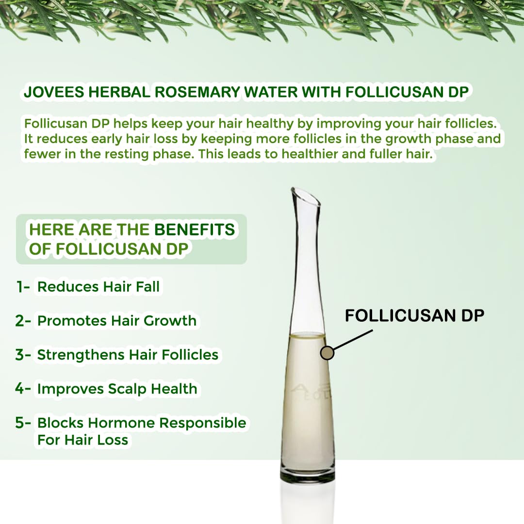 Jovees Herbal Rosemary Water Hair Growth Spray with Follicusan DP (200ml) | Mist Spray for Hair Fall, Strengthens Follicles & Boosts Hair Growth | Adds Shine | Non-Greasy, Lightweight Hair Tonic | For All Hair Types | Reduces Dandruff & Scalp Protection