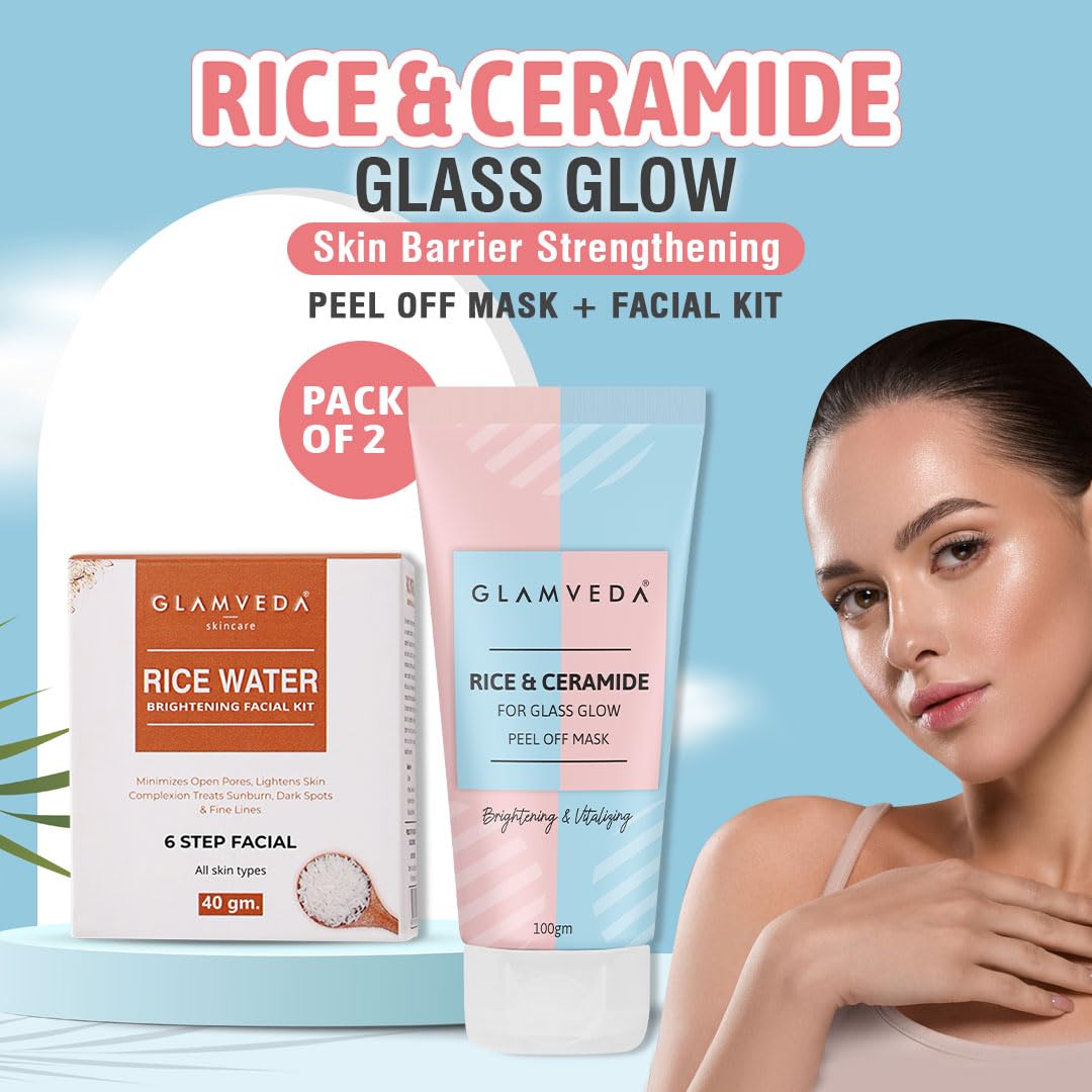 Glamveda Rice & Ceramide Combo For Dry, Sensitive ( Facial Kit + Peel Off Mask )