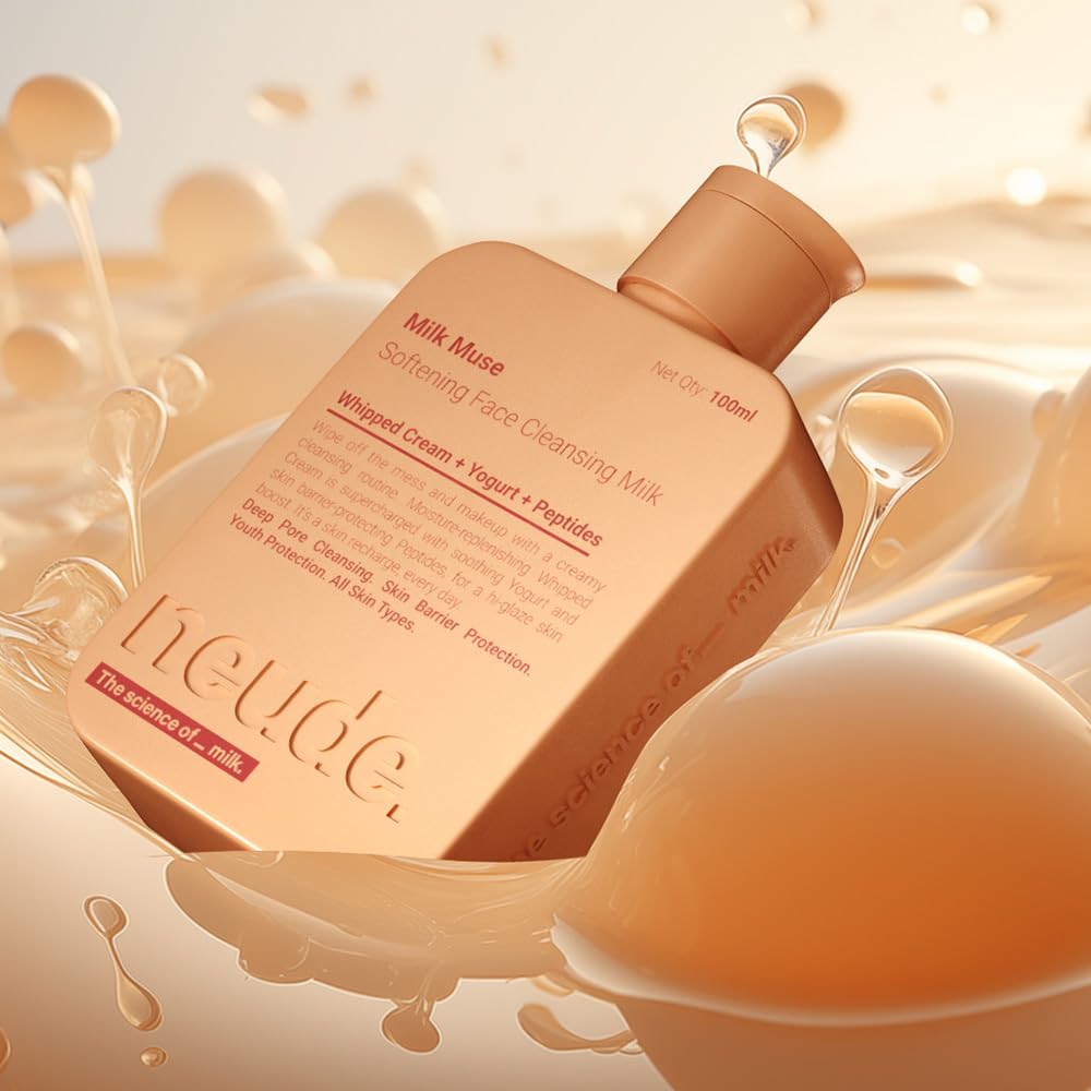 Neude Milk Muse 100ml Daily Face Cleanser Cleansing Milk with Peptides, Whipped Cream; Deep Pore Non-Drying Cleanser for Acne Prone & Sensitive Skin; Hydrating Face Wash Cleansing Milk