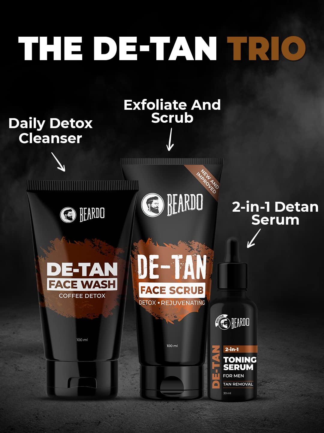BEARDO De-Tan Face wash for Men, 100ml (Pack of 2) | Reduces Tan for glowing complexion | Coffee Facewash | Dark Spot Reduction | Tan removal face wash men