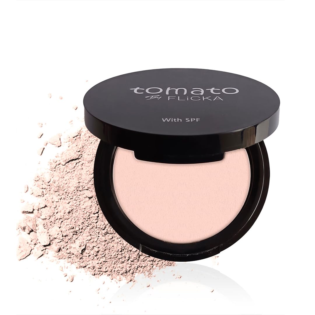 FLiCKA Tomato Compact Powder For Oil-Free, Matte Finish, Lightweight, Lasts up-to 8hrs | Enriched with SPF, Suitable For All Skin Types| 02 Beige, 9g