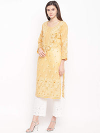 Ada Hand Embroidered Lucknowi Chikankari Straight Cotton Kurti Kurta for Women A220999 White 2XL