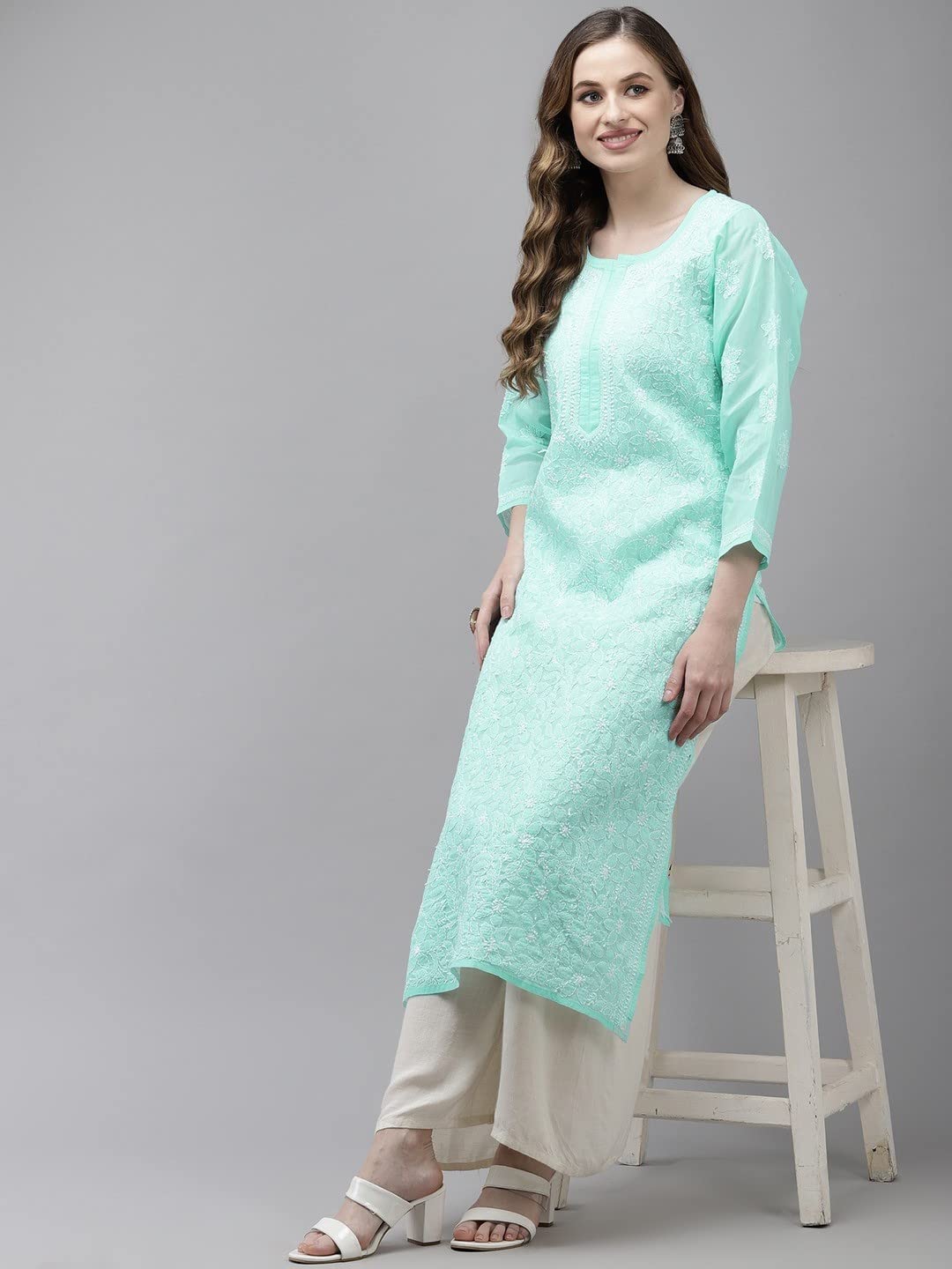 Ada Hand Embroidered Lucknowi Chikankari Cotton Kurta Kurti for Women A411165