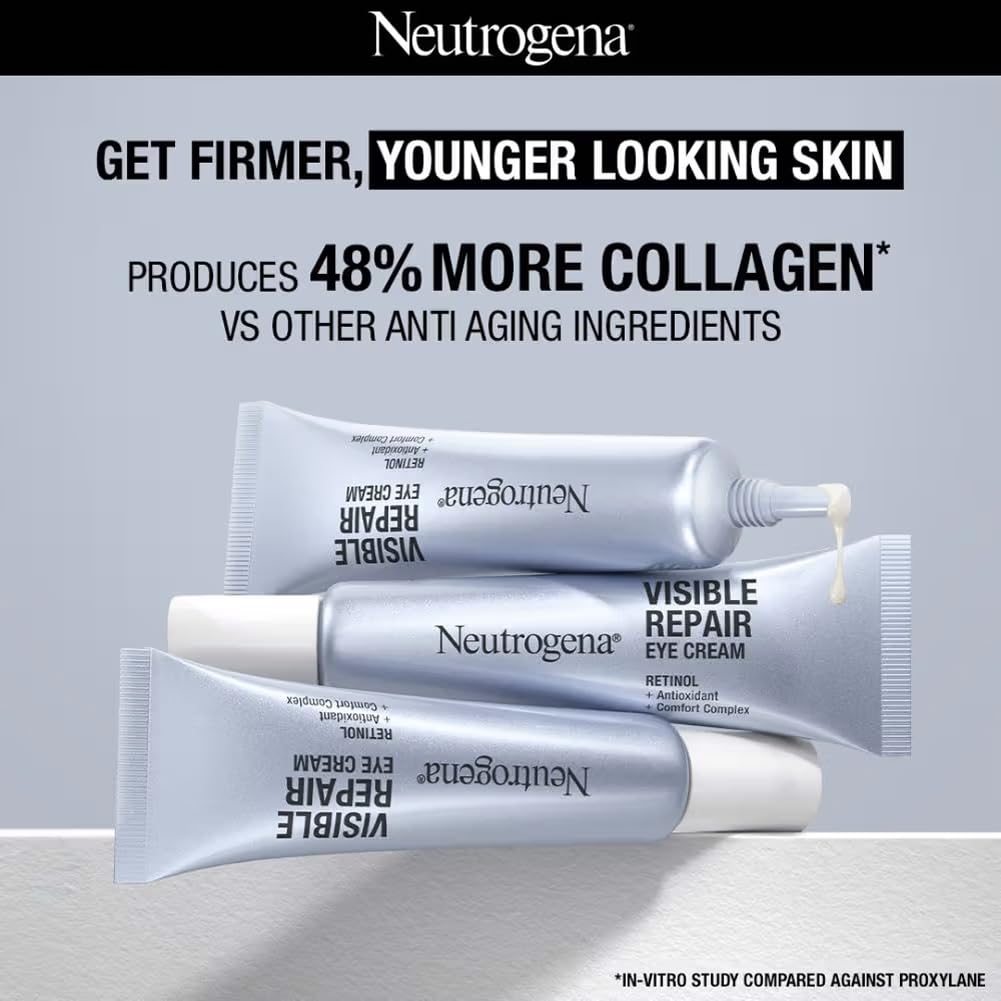 Neutrogena Visible Repair Retinol Day & Night Eye Cream | Boosts Collagen for Anti-Ageing | Reduces Dark Circles, Wrinkles & Fine Lines | 15g