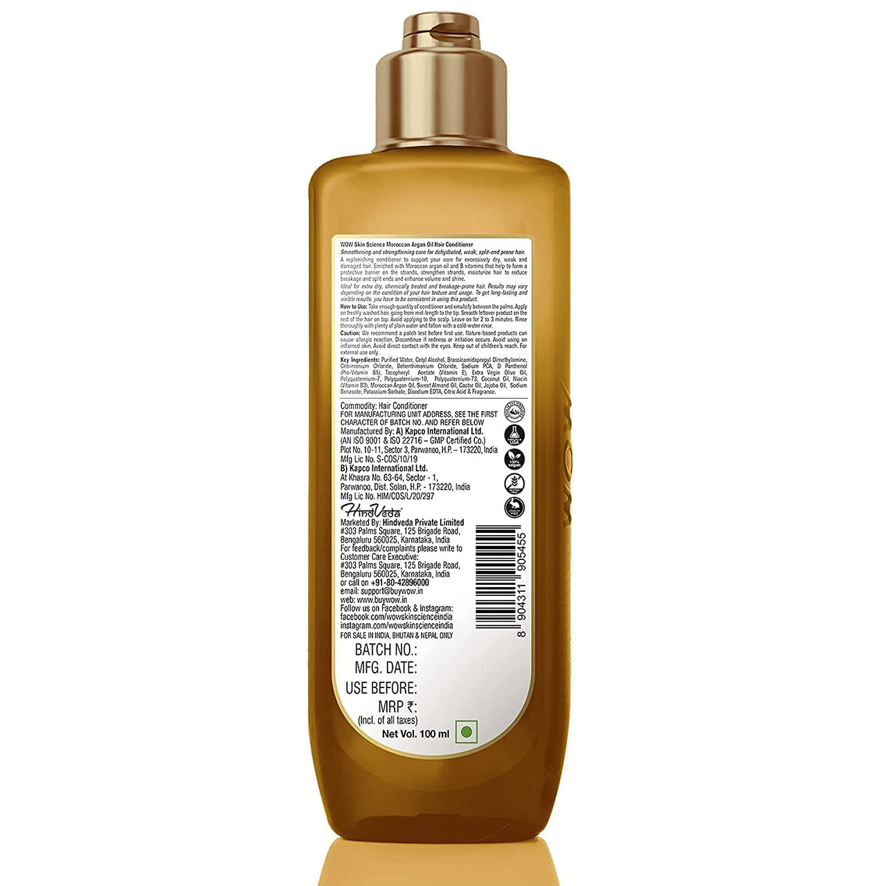 WOW Skin Science Moroccan Argan Oil Conditioner - No Sulphates, Parabens, Silicones, Salt & Colour, 100 ml