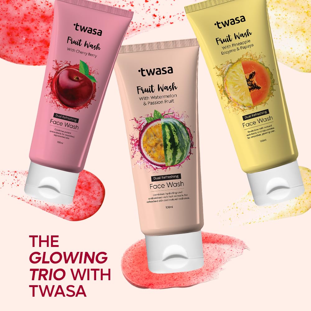 Twasa Watermelon & Passion Fruit Face Wash For Skin Barrier Repair, Hydrating & Brightening with Ceramide & Peptides | Anti-Ageing Face Wash For Glowing Skin | For Men & Women - 100 ml