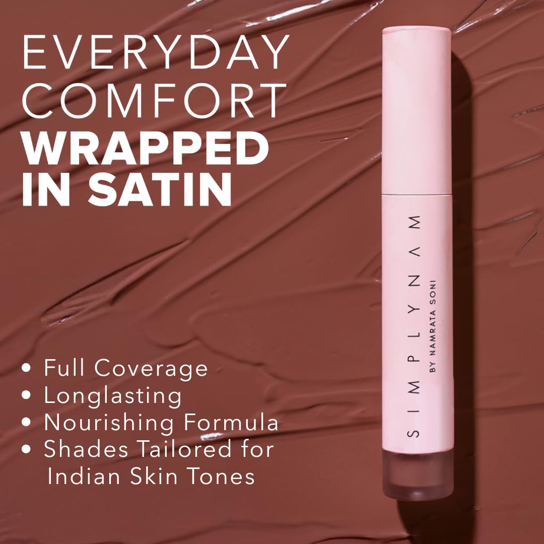 SIMPLYNAM Satin Soft Lip Crème – Mulled Pink | 1 Swipe Full Coverage | Hydrating, Creamy Matte Finish | 16 Hour Stay | Transfer-Proof & Smudge-Proof | Infused with Peptides & Squalane | Vegan