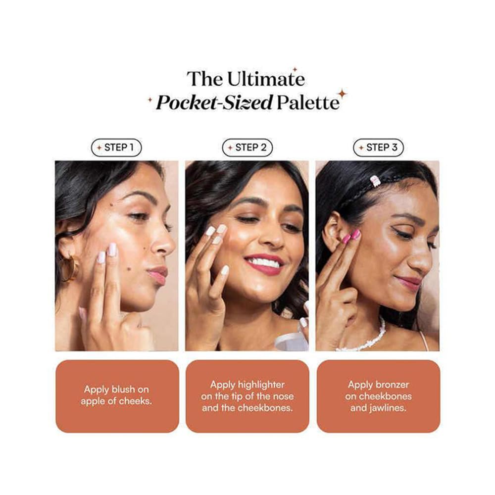 Gush 3 in 1 multi-use Face Palette | Cream Blush, Contour and Highlighter | Pocket-sized twist & Stack Palette | Easily blendable, Non sticky, Buttery & Buildable | Contains Avocado oil and Shea butter for a Dewy Finish | Free from Sulfates and fragrance