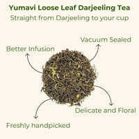 Yumavi First Flush Darjeeling Tea - 50+ Cups (100g) | No HARMFUL PET jars or Plastic | Loose Leaf Black Tea - Flowery, Aromatic & Delicious | Champagne Of Teas | Mellow & Fragrant | Direct From India