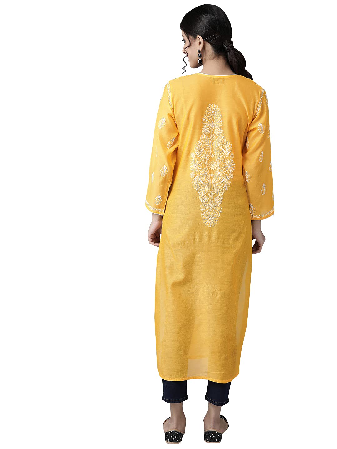 Ada Hand Embroidered New Lucknowi Chikankari Chanderi Kurta Kurti for Women A411175