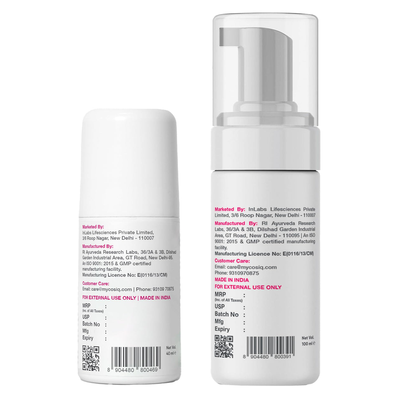 COSIQ Stretch Marks Removal Roll-On Serum and Intimate Wash Set, 40ml Serum, 100ml Men's Wash