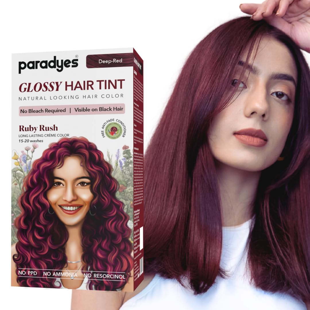 paradyes No Bleach Ruby Rush Glossy Hair Tint, Ammonia-Free Formula For Natural Black Hair, Visible On Natural Black Hair, Includes Anti-Fade Conditioner For Long-Lasting Shine, 1 Count