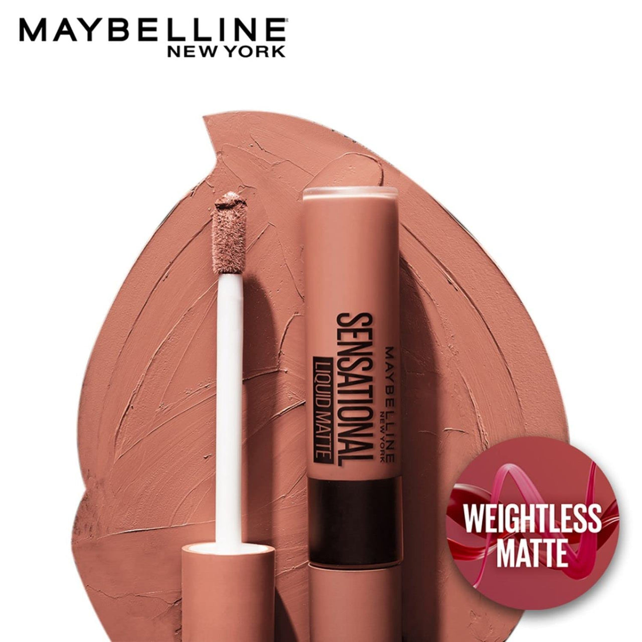 Maybelline New York Lipstick, Matte Finish, Non-Sticky and Non-Drying, Sensational Liquid Matte, NU01 Bare It All, 7ml