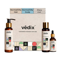 Vedix Ayurvedic Dandruff Control Hair Care Regimen for Normal/Oily Hair-Normal-Oily Scalp&Wavy Hair - 3 Product Customized Hair Care Kit - Anti Hair Fall Oil, Anti-Hairfall Shampoo, Hair Growth Serum