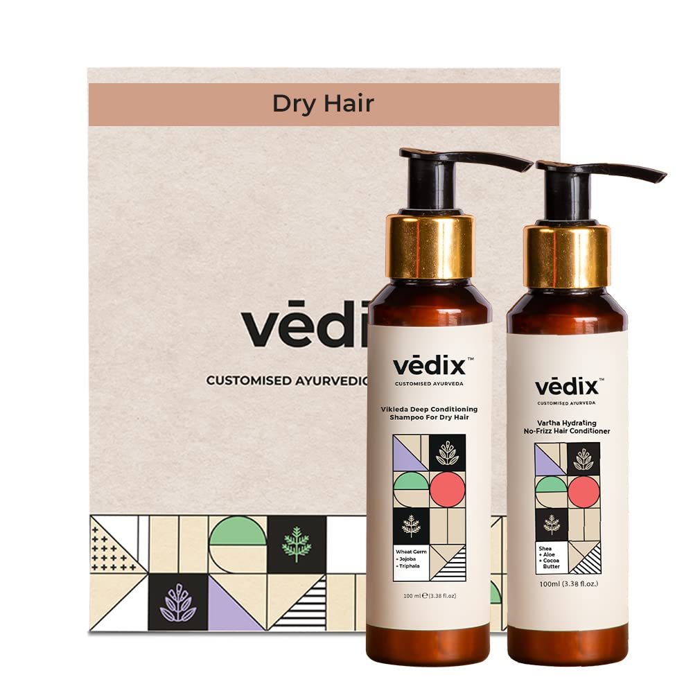 Vedix Shampoo and Conditioner Combo| Vikleda Shampoo For Dry Hair + No Frizz Hair Conditioner | Ayurvedic Shampoo & Conditioner | 100 ml + 100 ml