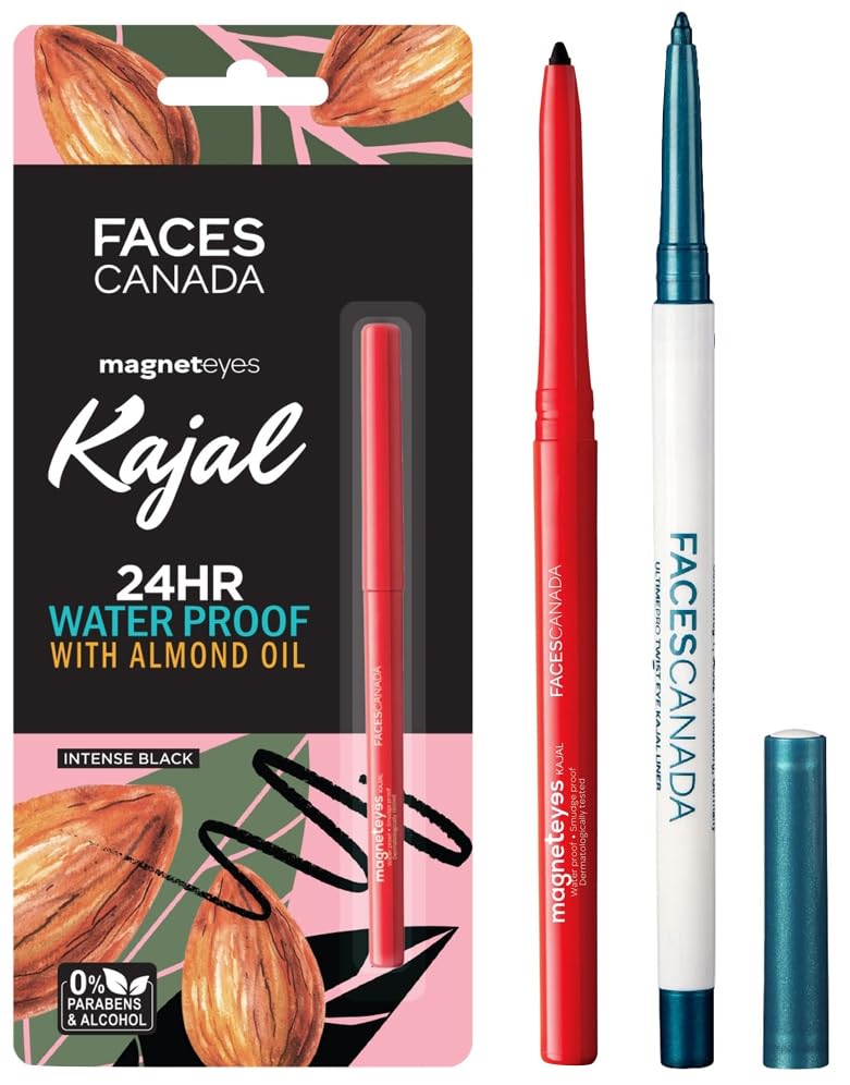 FACESCANADA Ultimepro Twist Pencil Eye Kajal Liner Blue 03 0.35G & Magneteyes Kajal - Black, 0.35G, Matte Finish