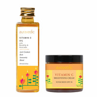 AURAVEDIC Vitamin C Brightening Face Oil with Rosehip and Avocado Vitamin C Cream with SPF 50 Sunscreen Antioxidant & Brightening Skin Treatment Set of 2 ( 100ml + 100gm)