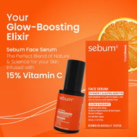 SEBUM 15% Vitamin C Brightening Face Serum | Dermatologically Tested For All Skin Types | with 3% Niacinamide, Alpha Arbutin, Hyaluronic Acid, Kakadu Plum & Witch Hazel | Boosts Glow & Collagen, Fades Dark Spots & Pigmentation | Hydrating & Non Irritating