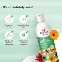 Mylo Care Stretch Marks Oil - with Sea Buckthorn, Rosehip, Argan & Coconut Oil - Vitamin E Oil for Scars & Stretch Mark Lightening - Natural Skin Care Solution for Pregnant Women - 100ml