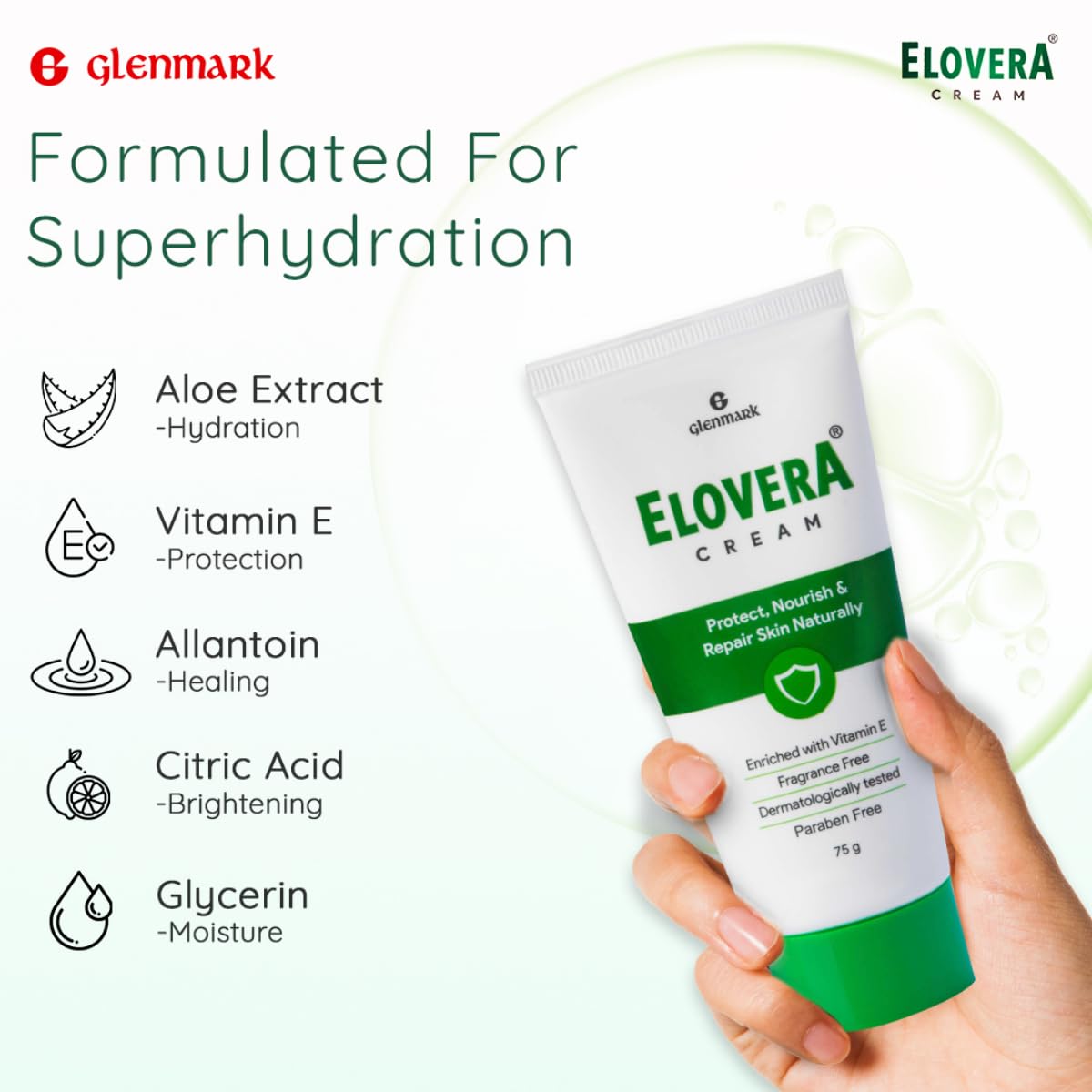 Elovera Moisturising Cream 75g | For Dry Skin | with Aloe Vera & Vitamin E | Protects, Nourishes and Repairs Skin | Paraben Free | Fragrance Free (Pack of 2)