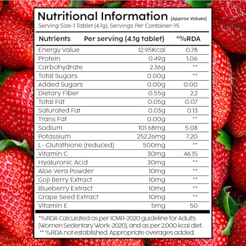 PLIX - THE PLANT FIX Glutathione Tablets With Vitamin C For Clear And Youthful Skin (Pack Of 1, Strawberry) | 15 Collagen Supplements |500mg L-Glutathione, Vitamin E And Hyaluronic Acid