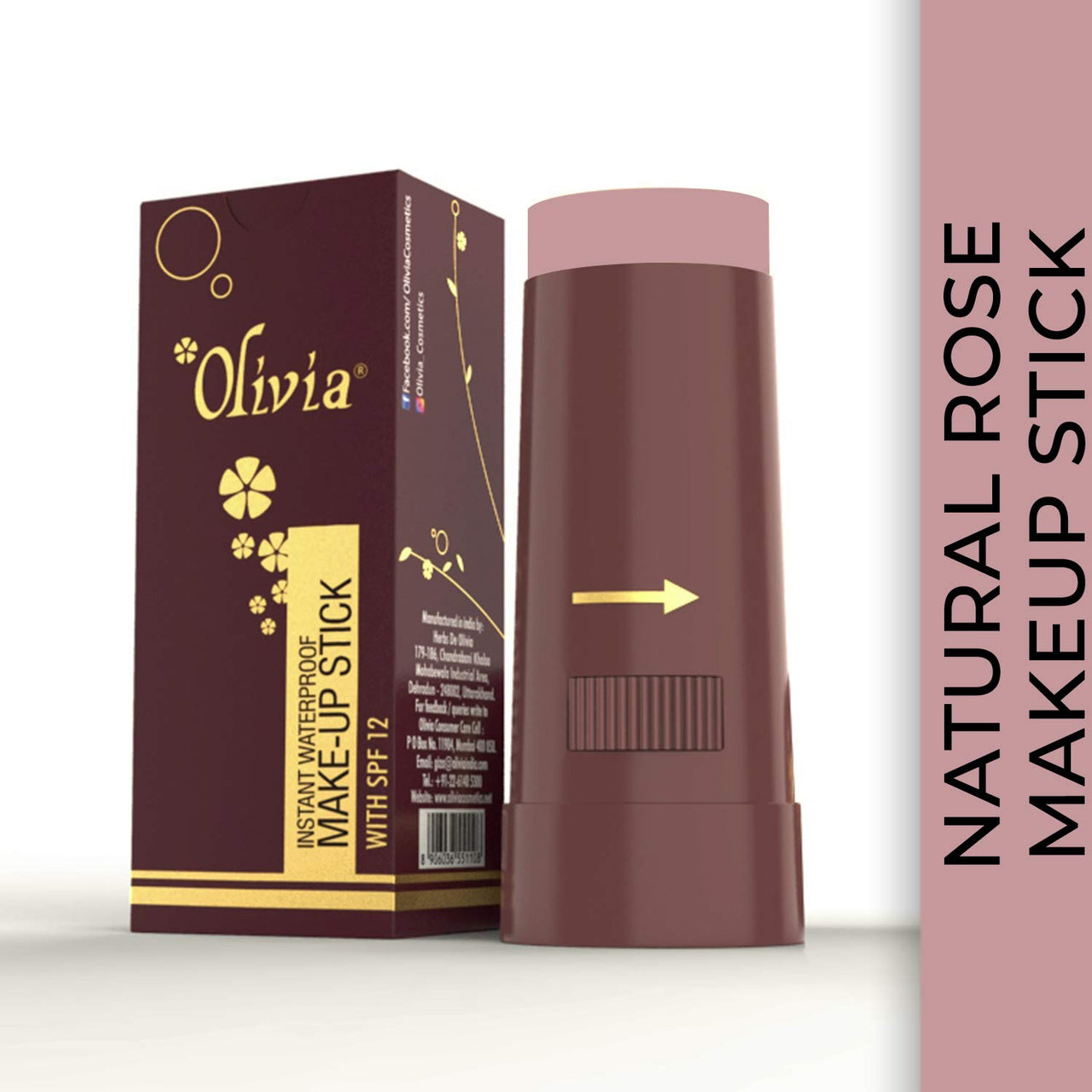 Olivia Instant Waterproof Makeup Stick Concealer Natural Rose 15g Shade No.4 (SPF 12), Pack of 1