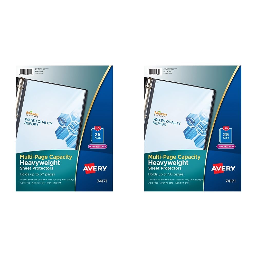 Avery Clear High-Capacity Sheet Protectors, Hold 50 Sheets, Heavyweight, 25 Multi Page Protectors (74171) (Pack of 2)