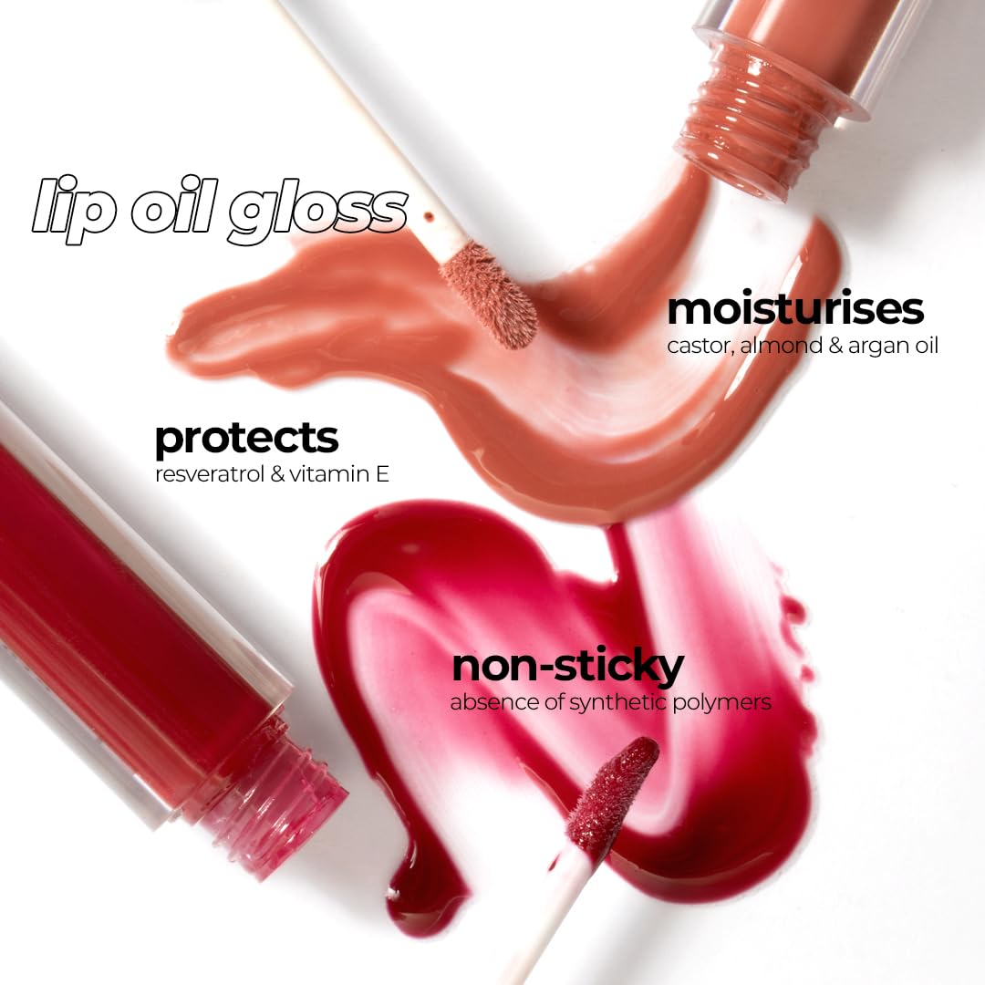 Ruby's Organics Mini Lip Oil Gloss for Women & Girls, All Skin Tones- Moisturizing, Long Lasting, Non Sticky & Non Drying Formula, Glossy Texture, Natural Lip Makeup, Paraben Free - Sangria, 3 ml