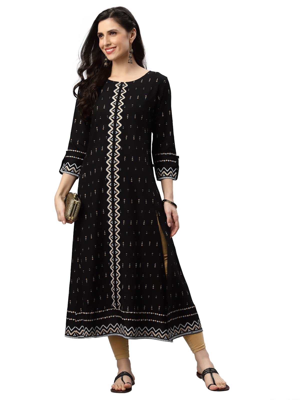 Yash Gallery Women's  Rayon Geometric Printed Anarkali Kurta for Women