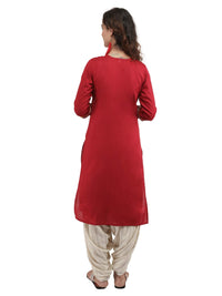 QAZMI Women's  Cotton Straight Embroidered Kurti Black L