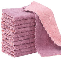 Rachan 11Pack Kitchen Dish Cloths, Reusable Dish Towels, Nonstick Oil Washable Fast Drying, Super Absorbent Coral Velvet Cleaning Cloths for Cleaning Tableware, Kitchen, Bathroom (Pink - green10 x 6