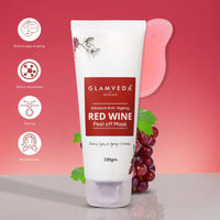 GLAMVEDA Red Wine Peel Off Mask - Anti-Aging, De-Tan & Glowing Skin Treatment. Removes Blackheads, Dark Spots, Minimizes Wrinkles, Suitable for All Skin Types, 100g