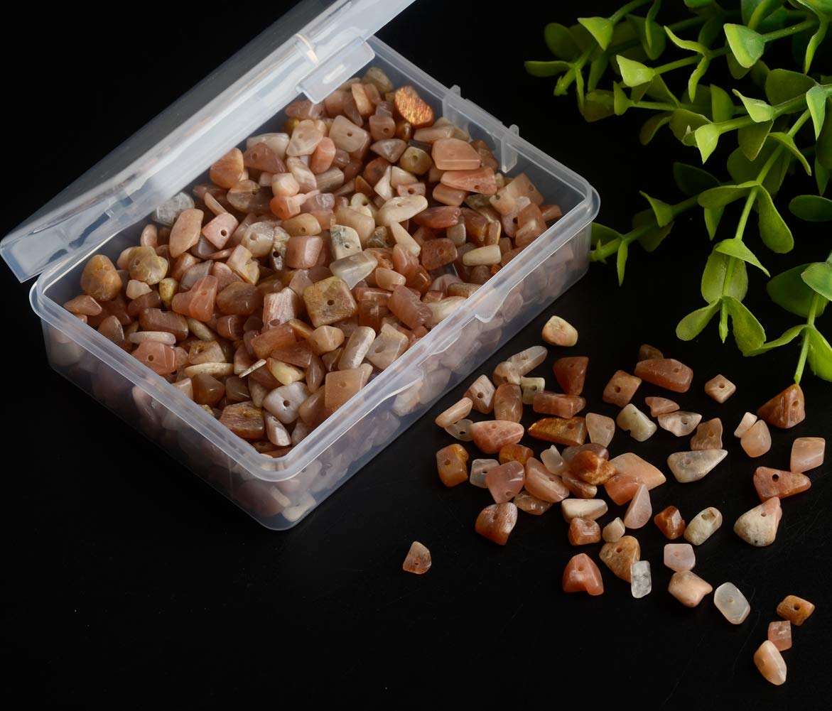 Natural Chip Stone Beads Sunstone 5-8mm About 400 Pieces Irregular Gemstones Healing Crystal Loose Rocks Bead Hole Drilled DIY for Bracelet Jewelry Making Crafting (5-8mm, Sunstone)