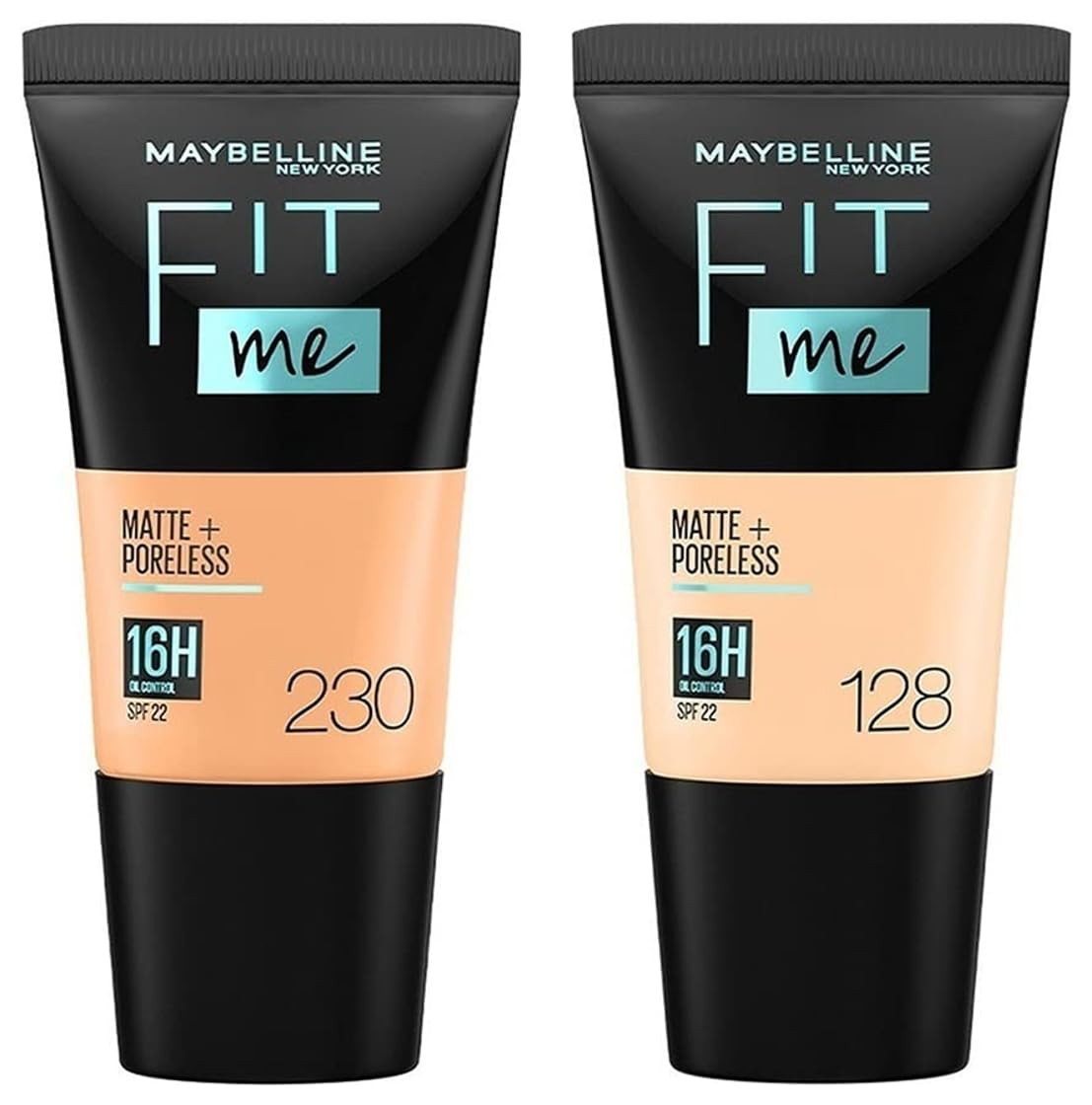 Maybelline New York Fit Me Matte+Poreless Medium Liquid Foundation Tube For Oily Skin,128 Warm Nude,18Ml 2 Count