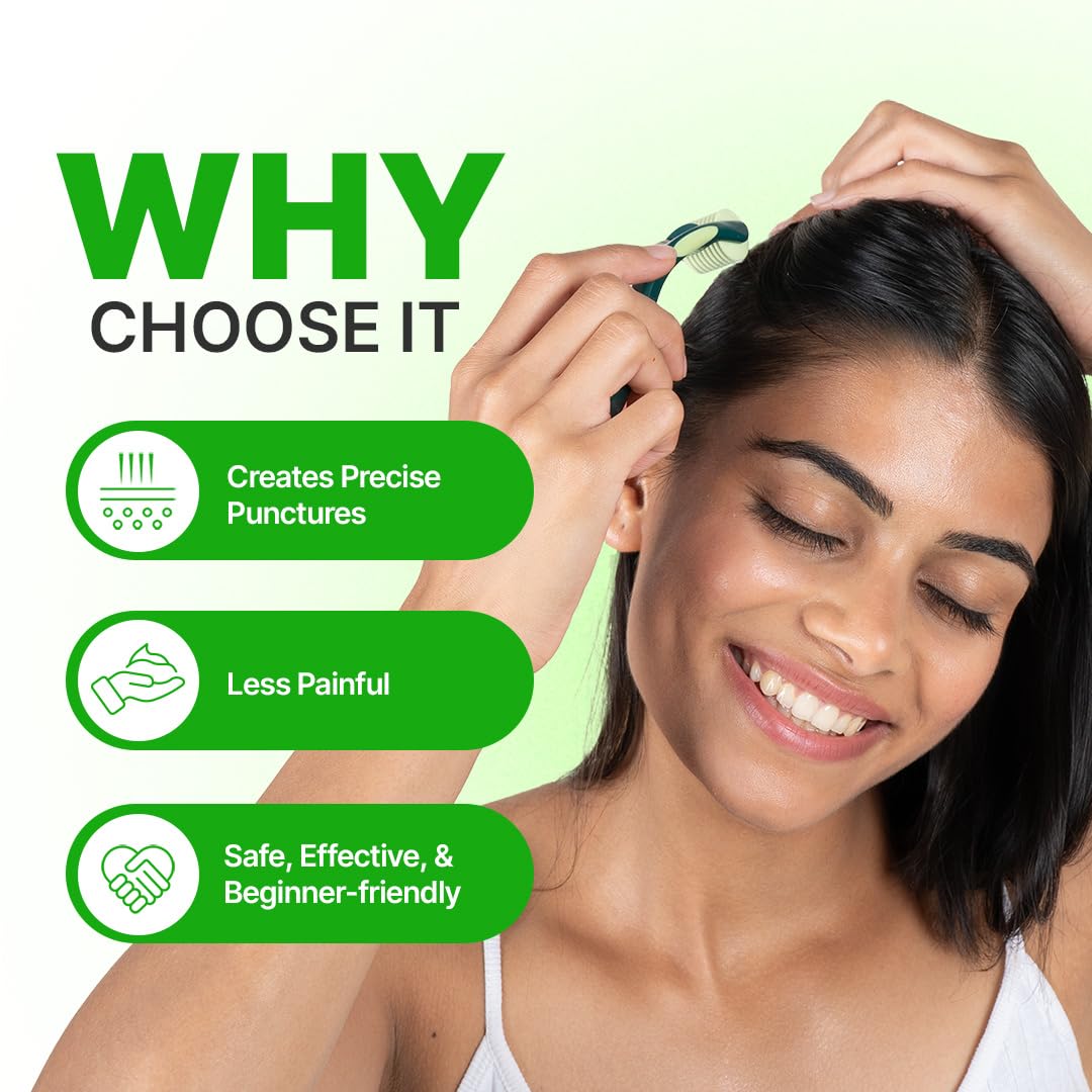 Sotrue Epifine Derma Roller 0.5mm with Sanitizer | 540 Medical Grade Stainless Steel Needles | Derma Roller for Hair Growth & Thickening, Repair Damages and Activates Hair Follicles (Green)