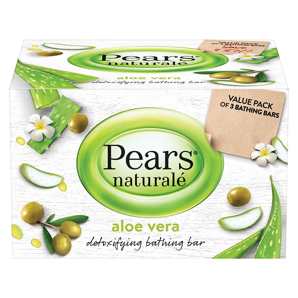 Pears Naturalé Aloe Vera Detoxifying Soap Bar, 125 g (Pack of 3) And Pears Naturale Brightening Pomegranate Bodywash, 250 ml