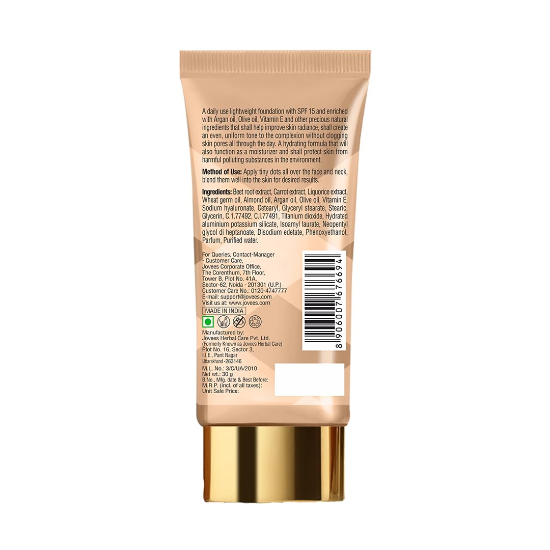Jovees Herbal Silk Creamy Foundation Matte Finish With SPF 15 | Foundation for face make up infused with Sun Protection | Full Coverage Blendable Normal to Oily & Combination Skin 30g (Shade 01)