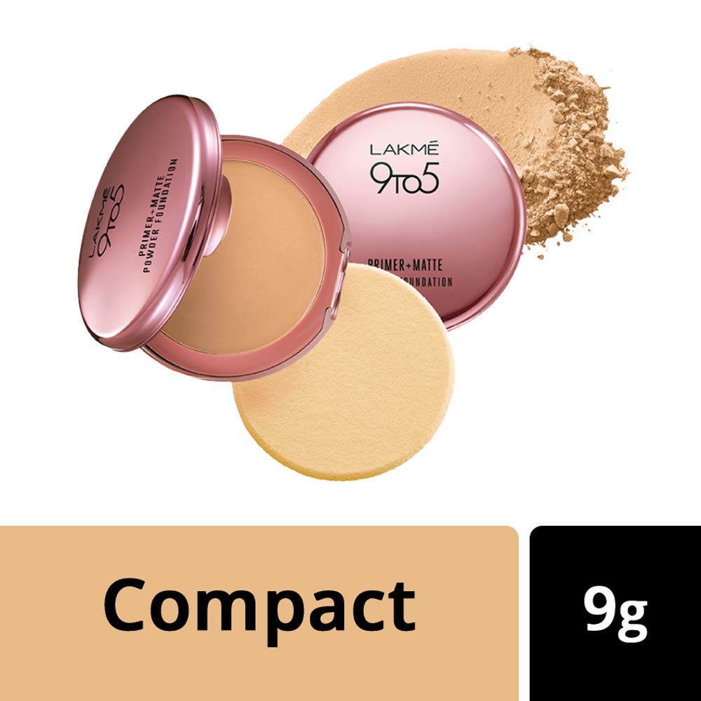 Lakmé 9 to 5 Primer with Matte Powder Foundation Compact, Silky Golden, 9g And Lakmé 9 to 5 Flawless Matte Complexion Compact, Melon, 8g