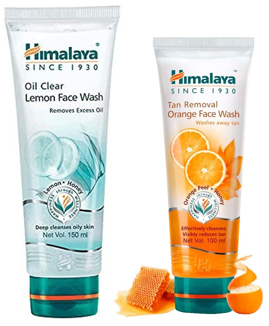 Himalaya Tan Removal Orange Face Wash, 100ml & Oil Clear Lemon Face Wash, 150ml Combo