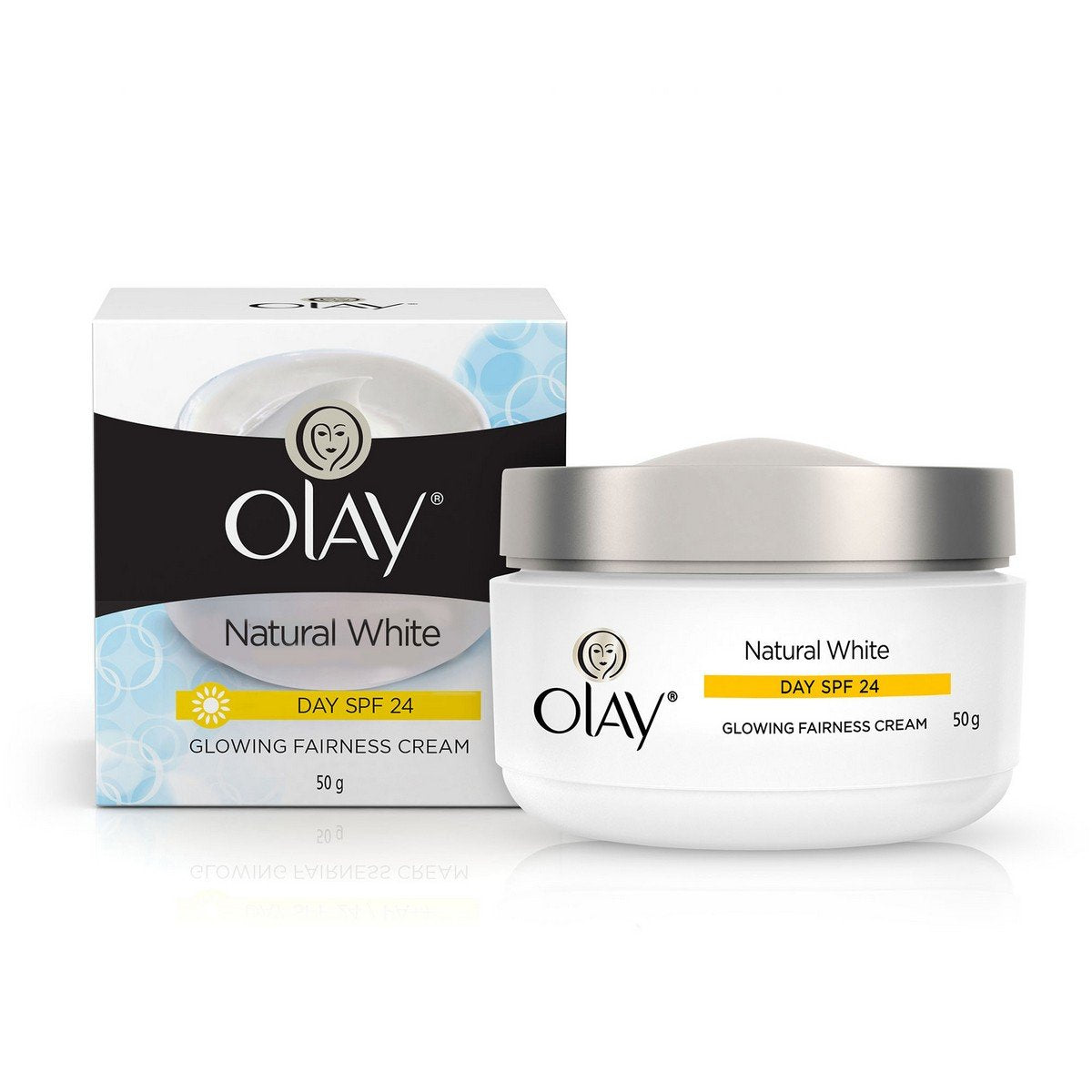 Olay Day Cream Natural White Fairness Moisturiser SPF 24, 50g And Olay Day Cream Total Effects 7 in 1, Anti-Ageing SPF 15, 50g